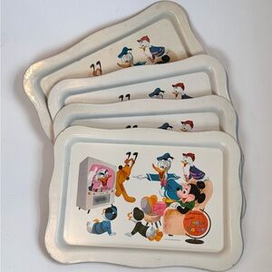 Disney White Metal Snack Trays with Classic Mickey & Friends Cartoon